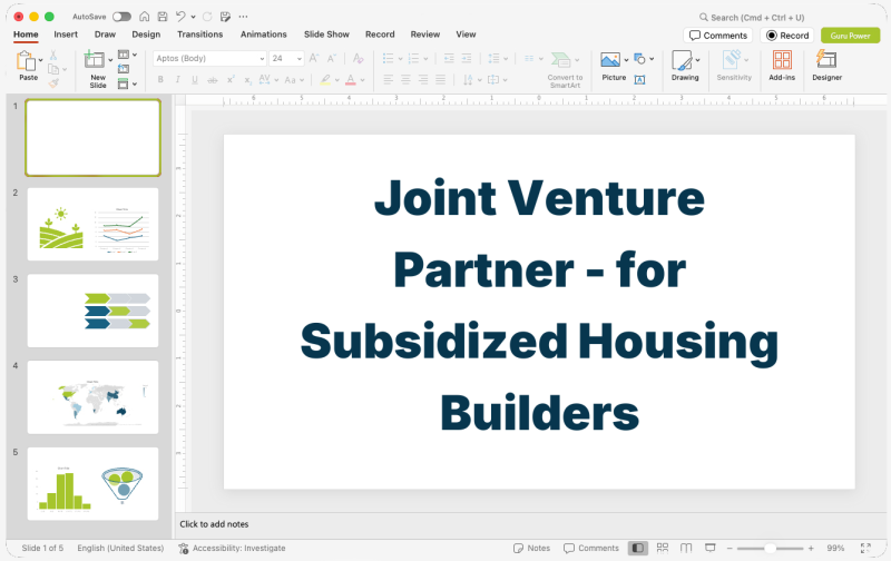 Joint Venture Partner Pitch-Deck for Subsidized Housing Builders