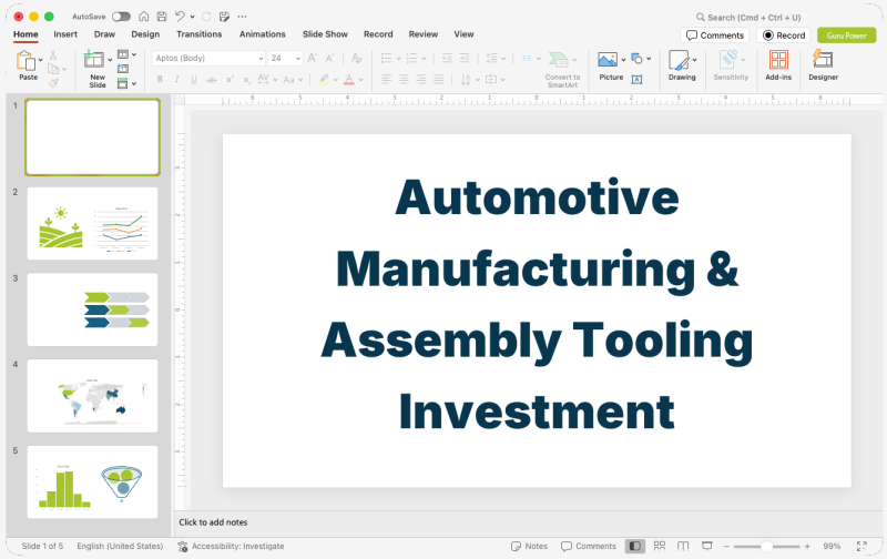 Automotive Manufacturing & Assembly Tooling Investment Pitch-Deck