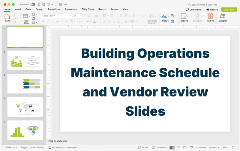 Building Operations Maintenance Schedule and Vendor Review Slides