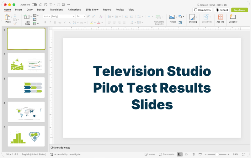 Television Studio Pilot Test Results Slides