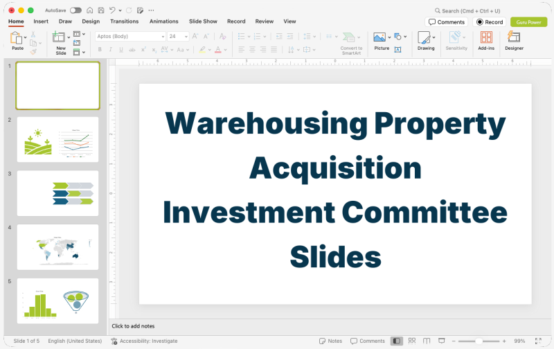 Warehousing Property Acquisition Investment Committee Slides