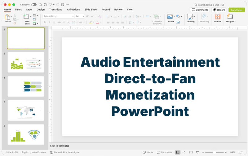 Audio Entertainment Direct-to-Fan Monetization PowerPoint
