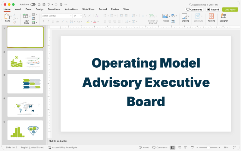 Operating Model Advisory Executive Board Presentation