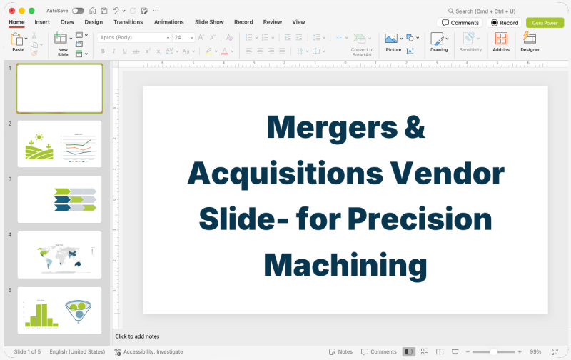Mergers & Acquisitions Vendor Slide-Deck for Precision Machining
