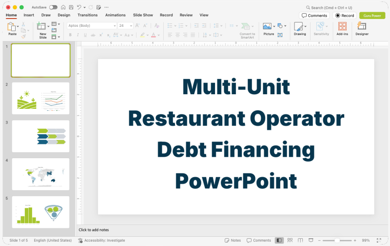 Multi-Unit Restaurant Operator Debt Financing PowerPoint