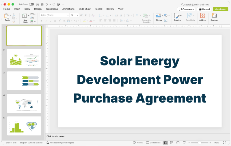 Solar Energy Development Power Purchase Agreement Pitch Deck