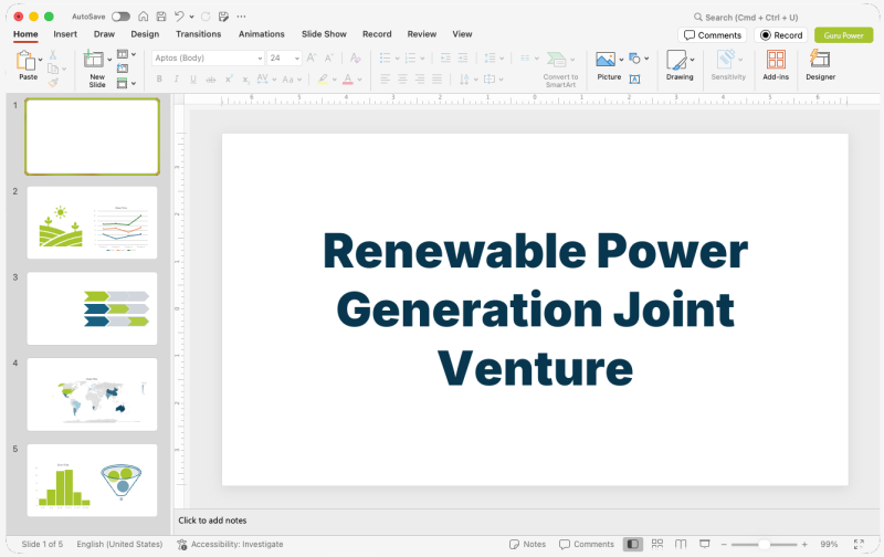 Renewable Power Generation Joint Venture Pitch Deck