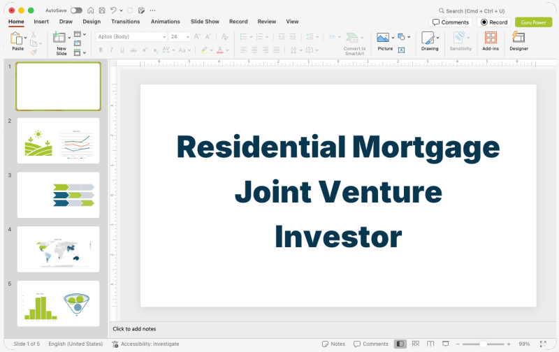 Residential Mortgage Joint Venture Investor Pitch-Deck
