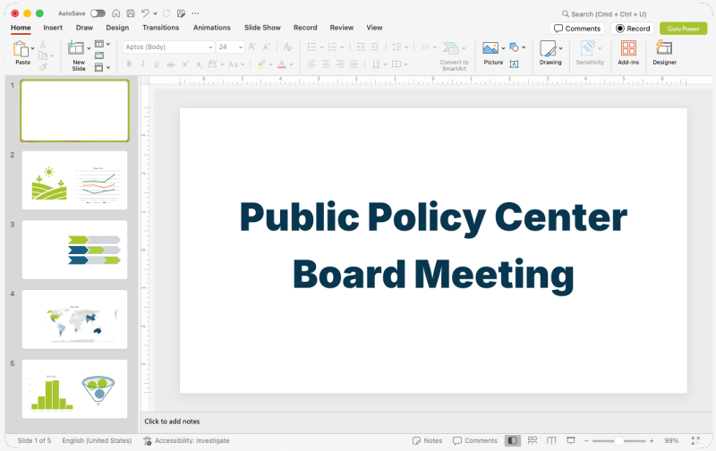 Public Policy Center Board Meeting Presentation