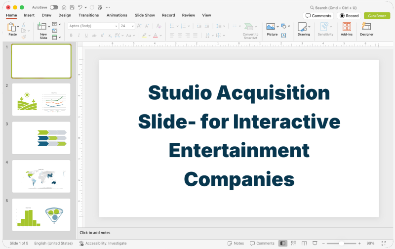 Studio Acquisition Slide-Deck for Interactive Entertainment Companies