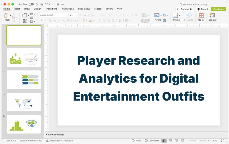 Player Research and Analytics Deck for Digital Entertainment Outfits
