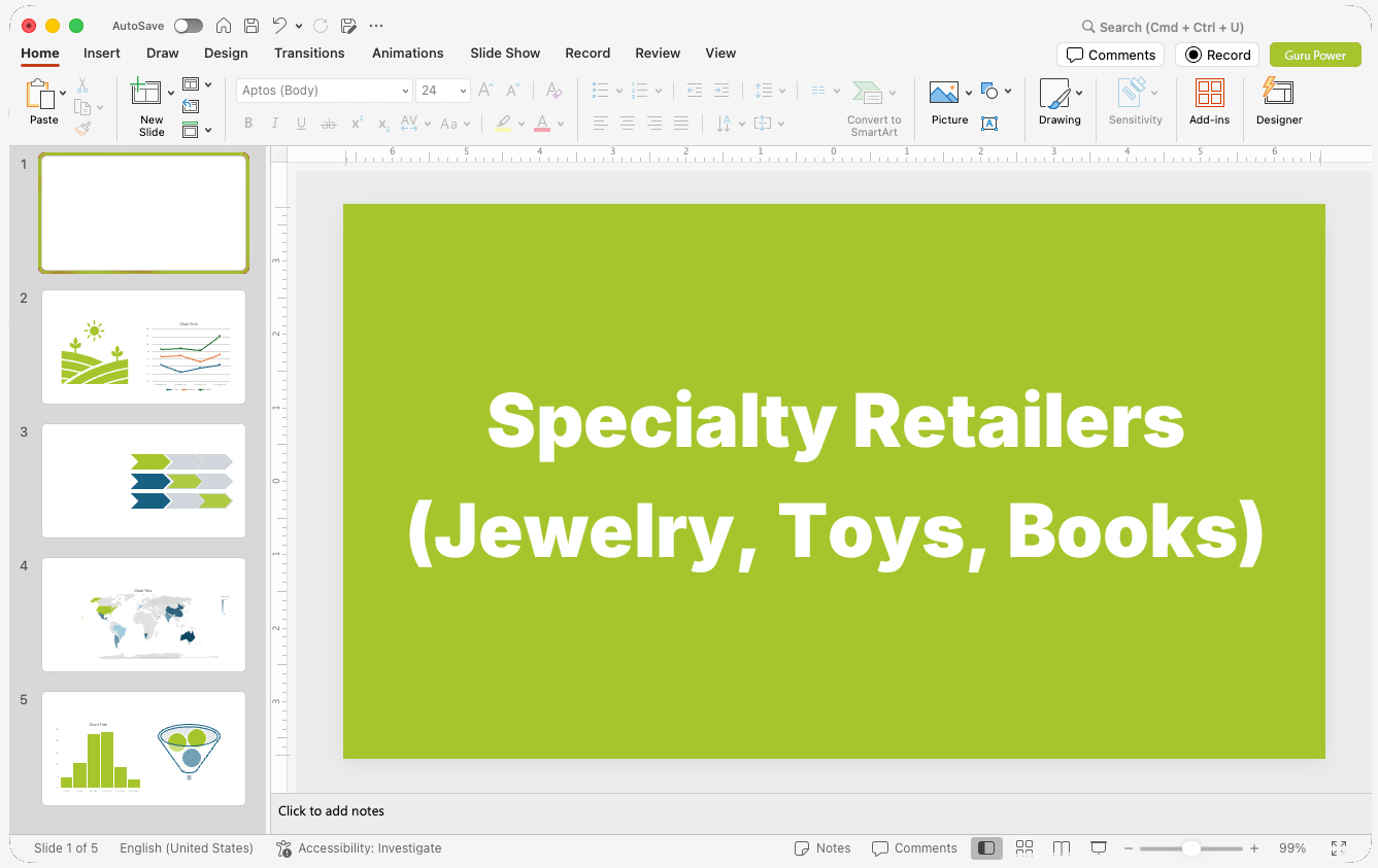 Specialty Retailers (Jewelry, Toys, Books) Presentations